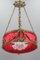 French Louis XVI Style Bronze and Red Fabric Shade Pendant Chandelier, 1920s, Image 4
