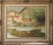 Palau Junca, Impressionist Painting with River and Chalets, Oil on Canvas, Framed 1