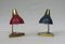 Small Red and Blue Brass Bedside Table Lights, 1950s, Set of 2 7