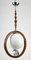 Lampada a sospensione Art Déco in legno di noce con sfera in vetro opalino, Immagine 6