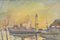 Grande scena di porto impressionista, olio su tela, con cornice, Immagine 5