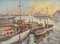 Grande scena di porto impressionista, olio su tela, con cornice, Immagine 2