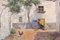 Escena de patio español grande con gallo, óleo sobre lienzo, enmarcado, Imagen 3