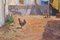 Large Spanish Courtyard Scene with Cockerel, Oil on Canvas, Framed 5