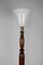 Französische Art Deco Stehlampe aus geschnitztem Holz & Opalglas, 1920er 6