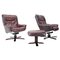 Scandinavian Leather Swivel Chairs with Footrest, 1970s, Finland, Set of 3 1