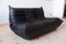 Black Leather Togo 2-Seat Sofa & Pouf by Michel Ducaroy for Ligne Roset, Set of 2 3