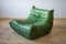 Vintage Green Leather Togo Living Room Set by Michel Ducaroy for Ligne Roset, Set of 3 5