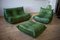 Vintage Green Leather Togo Living Room Set by Michel Ducaroy for Ligne Roset, Set of 3 1
