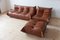 Whiskey Brown Leather Togo Living Room Set by Michel Ducaroy for Ligne Roset, 1970s, Set of 3 1
