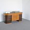 Mueble de madera de raíz de nogal con tablero de vidrio coloreado, años 40, Imagen 11