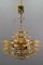 Lámpara de araña Mid-Century de cristal y latón dorado de Palwa, Imagen 5