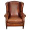 Fauteuil à Oreilles Vintage en Cuir Couleur Cognac, Pays-Bas 1