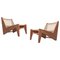 Low Kangaroo Armchairs in Wood and Woven Viennese Cane by Pierre Jeanneret for Cassina, Set of 2 1