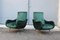 Italian Green Velvet Armchairs with Feet in Metal and Brass in the Zanuso Style, 1950s, Set of 2 1