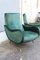 Italian Green Velvet Armchairs with Feet in Metal and Brass in the Zanuso Style, 1950s, Set of 2, Image 3