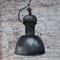 Vintage Belgian Industrial Black Enamel Cast Iron Pendant Light 5
