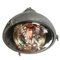 Vintage French Industrial Gray Metal Round Clear Glass Pendant Light, Image 5