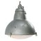 Vintage French Industrial Gray Metal Round Clear Glass Pendant Light, Image 1