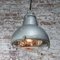 Vintage French Industrial Gray Metal Round Clear Glass Pendant Light, Image 6
