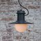 Vintage Industrial Blue Enamel & Opaline Glass Pendant Light 6