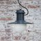 Vintage Industrial Blue Enamel & Opaline Glass Pendant Light 5