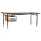 Nyhavn Desk in Wood and Black Lino with Tray Unit in Cool Color Scheme by Finn Juhl 1