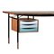 Nyhavn Desk in Wood and Black Lino with Tray Unit in Cool Color Scheme by Finn Juhl 2