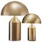 Große und mittelgroße goldene Atollo Tischlampen von Vico Magistretti für Oluce, 2er Set 1