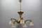 Lustre à 5 Lampes Art Nouveau en Laiton et Bronze avec Abat-Jour en Verre Givré 20