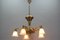 Lustre à 5 Lampes Art Nouveau en Laiton et Bronze avec Abat-Jour en Verre Givré 9