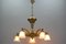 Lustre à 5 Lampes Art Nouveau en Laiton et Bronze avec Abat-Jour en Verre Givré 2