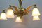 Lustre à 5 Lampes Art Nouveau en Laiton et Bronze avec Abat-Jour en Verre Givré 6