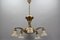 Jugendstil Kronleuchter aus Messing & Bronze mit 5 Leuchten und Milchglasschirmen 3