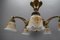 Art Nouveau Brass and Bronze Five-Light Chandelier with Frosted Glass Shades 4