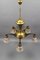 Lustre à 5 Lampes Art Nouveau en Laiton et Bronze avec Abat-Jour en Verre Givré 10
