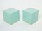 Turquoise Blue Lacquer and Brass Cube End Tables by Jean Claude Mahey, 1970s, Set of 2 3