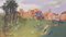 Post Impressionist Landscape with Village, Oil on Canvas, Framed 1