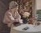 Rafael Griera, Porträt einer Dame an einem Fenster, Öl auf Leinwand, gerahmt 1
