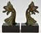 Art Deco Buchstützen aus Bronze in Goldfisch-Optik von Georges Garreau, 2er Set 4