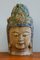 Large Wooden Buddha Head with Old Painting 1