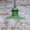 Lampe à Suspension Industrielle Vintage en Émail Vert et Verre Opalin 5