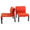 Mid-Century Italian Red Fabric and Black Plastic Armchairs, 1980s, Set of 2 1