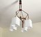 Lámpara de araña italiana de vidrio opalino, latón y teca, años 60, Imagen 12