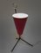 Italian Tripod Conical Red Lacquered Metal and Brass Table Lamp, 1950s 7