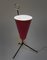 Lampada da tavolo tripode in metallo laccato rosso e ottone, Italia, anni '50, Immagine 7
