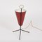 Italian Tripod Conical Red Lacquered Metal and Brass Table Lamp, 1950s 4