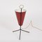 Italian Tripod Conical Red Lacquered Metal and Brass Table Lamp, 1950s, Image 4