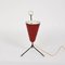 Italian Tripod Conical Red Lacquered Metal and Brass Table Lamp, 1950s 3