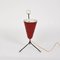Italienische Dreibein Konische Tischlampe aus rot lackiertem Metall & Messing, 1950er 3
